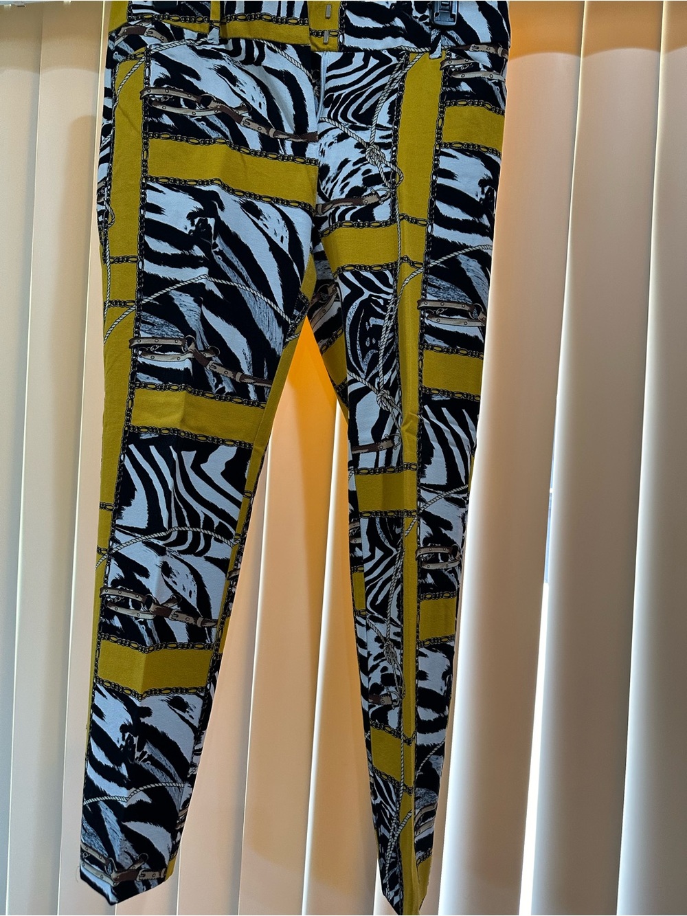 New York & Company Black and Yellow Zebra Patch Straight Leg Pants
